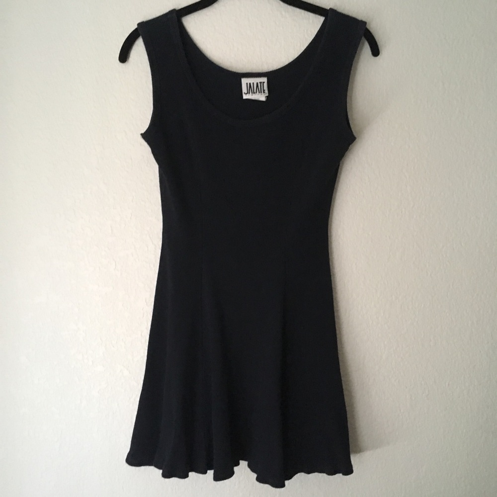Black Ribbed Skater Dress